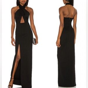 NWOT Revolve Amanda Uprichard Zahara Gown in Black halter cutout maxi sz M